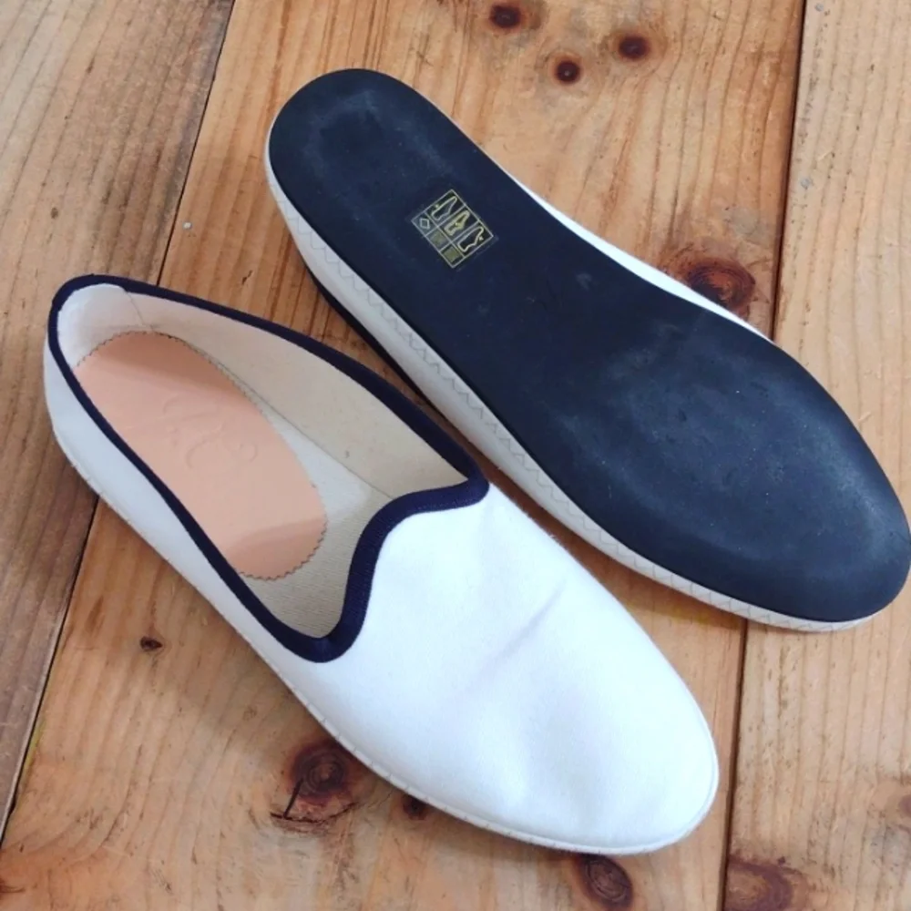 J Crew Canvas Contrast Tipped Venetian Flat Loafers Size 7.5